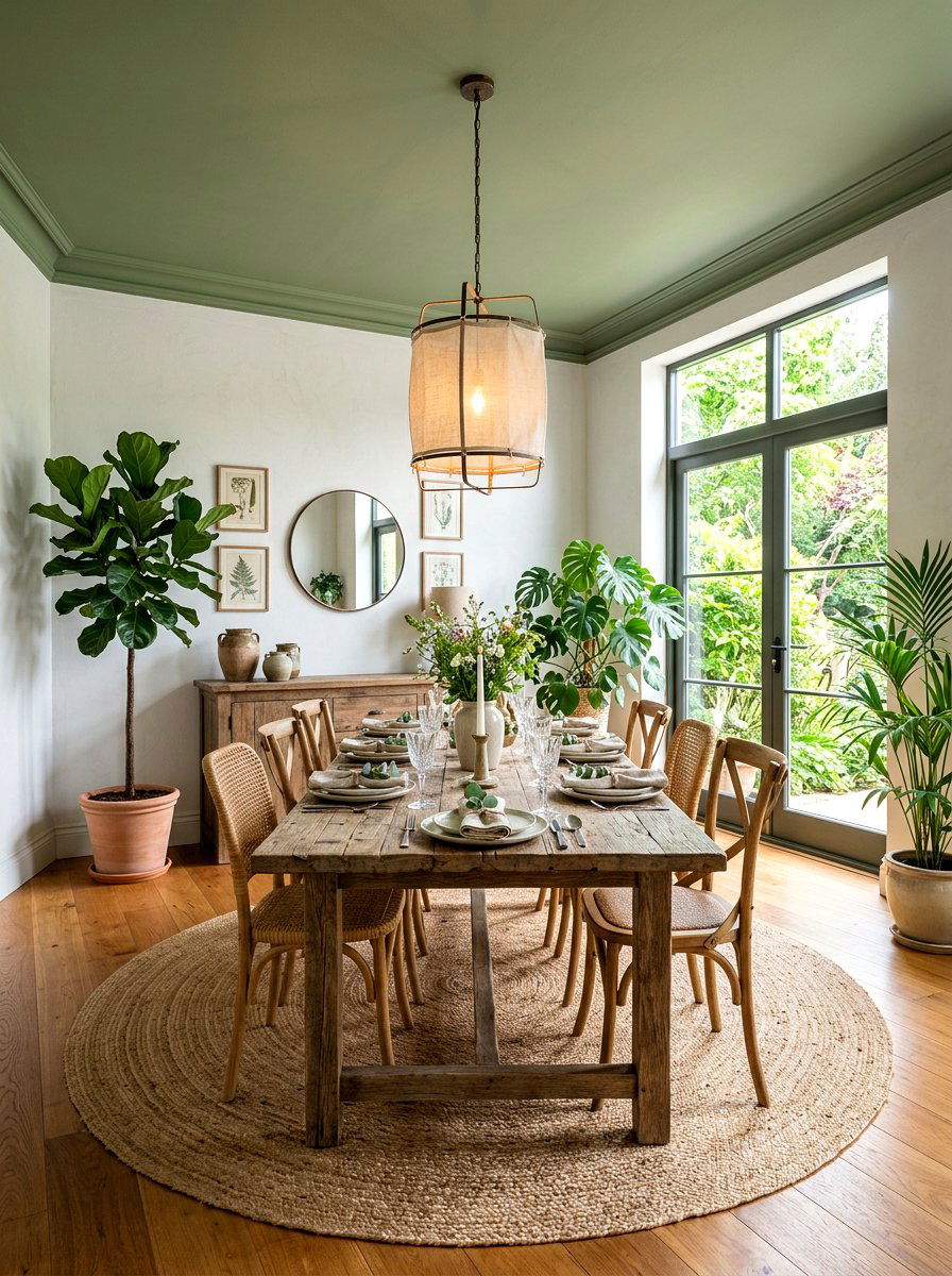 Sage green dining room ceiling - 30 painted ceiling dining room ideas