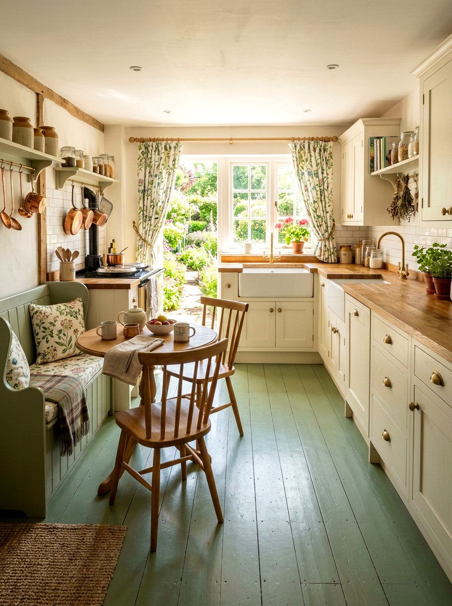 Sage green floor - 30 painted floor ideas
