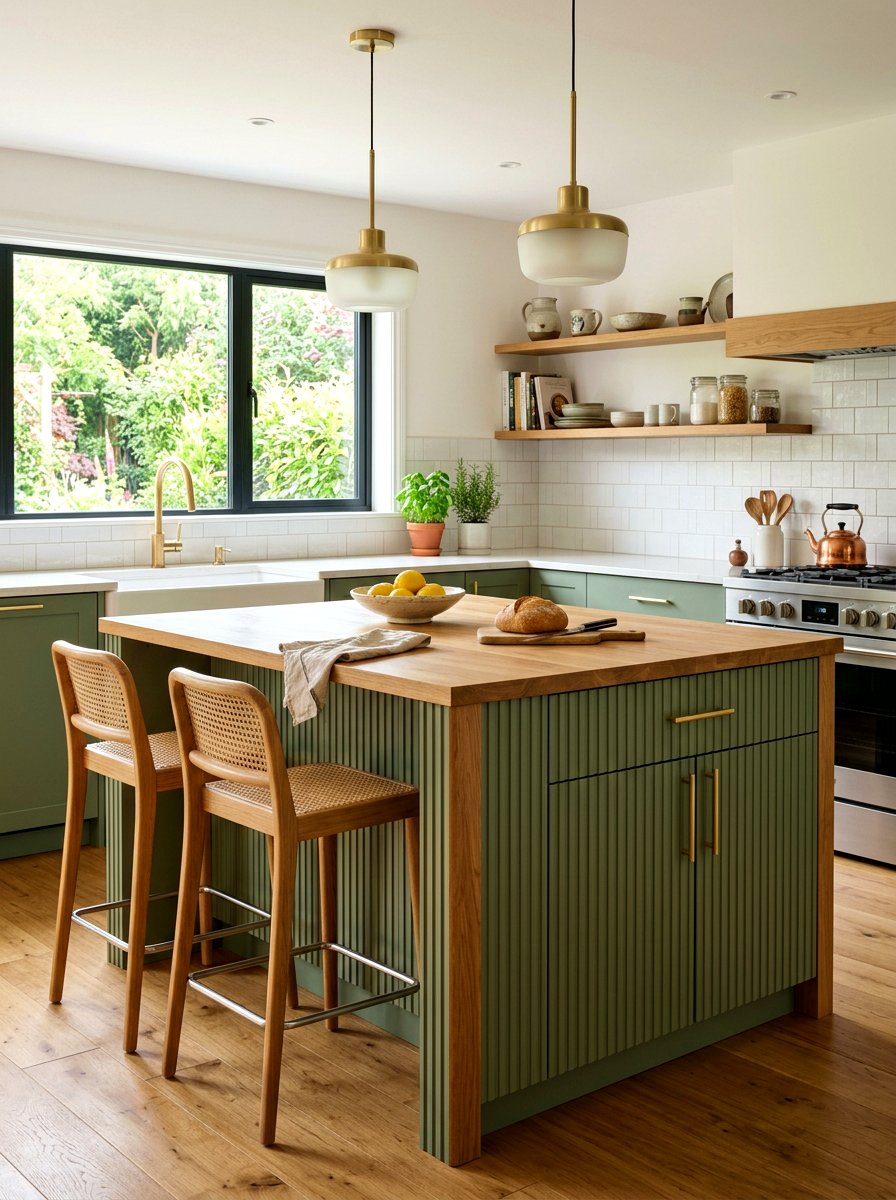 Sage green fluted kitchen island - 30 fluted kitchen island ideas