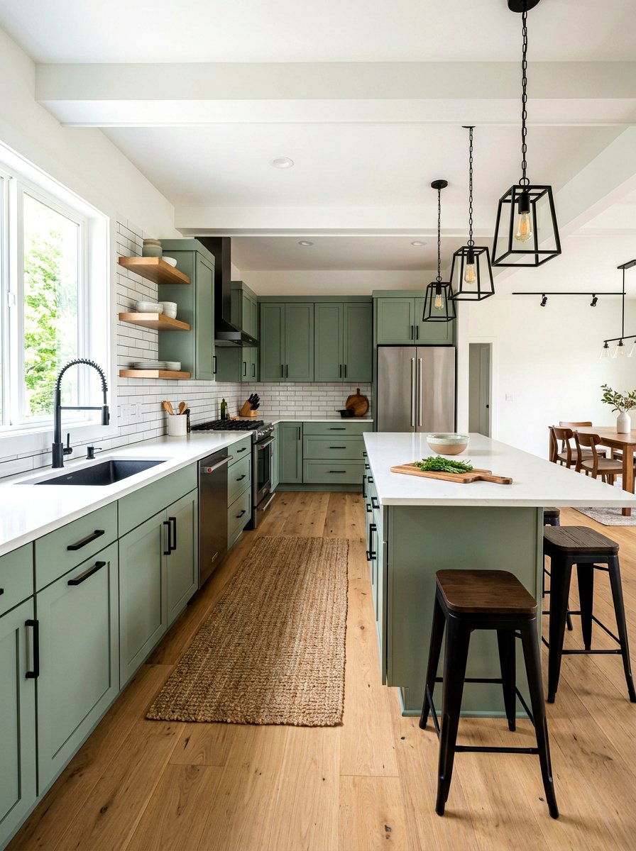 Sage green kitchen cabinets with black hardware - 30 sage kitchen cabinet ideas