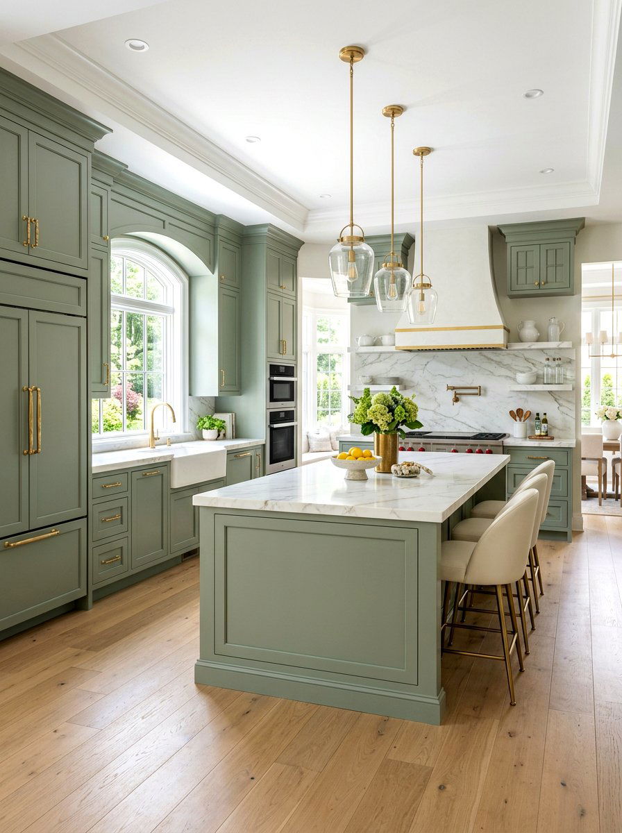 Sage green kitchen cabinets with gold hardware - 30 sage kitchen cabinet ideas