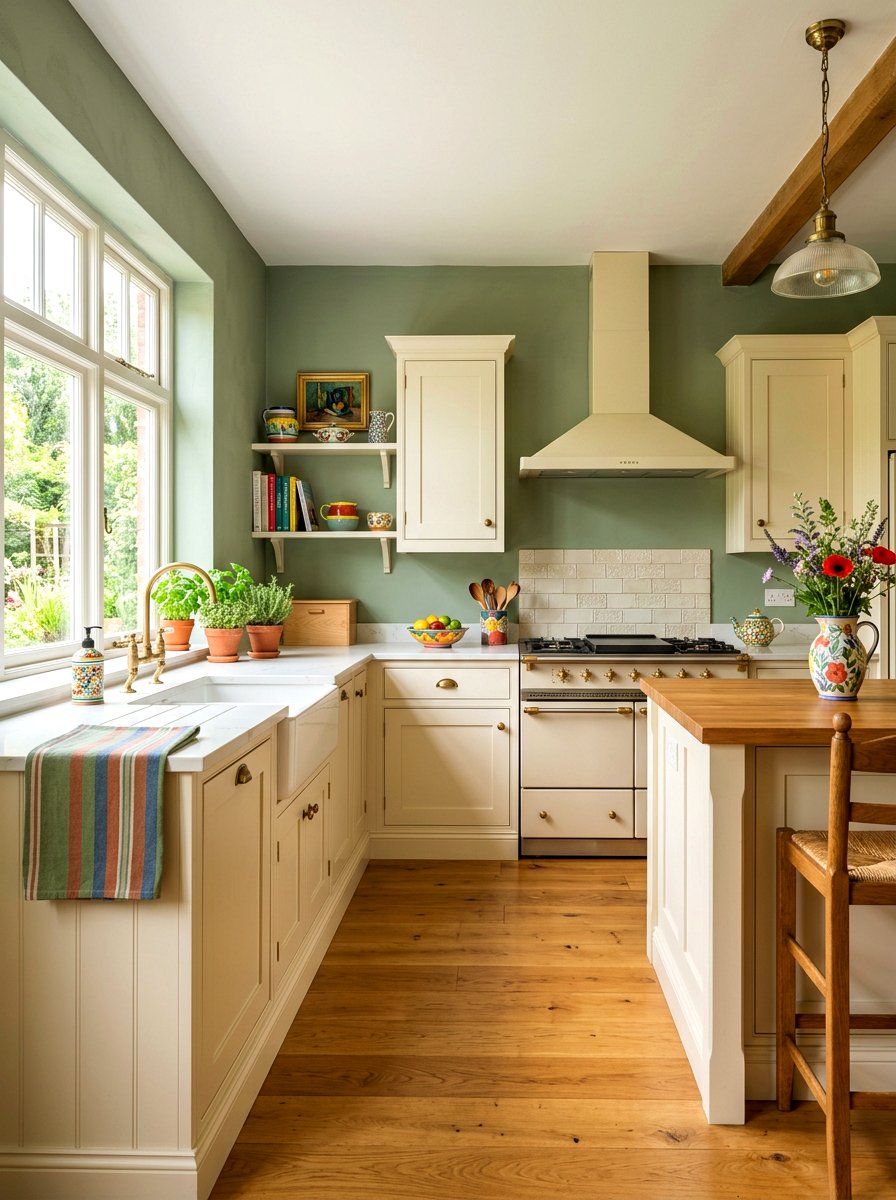 Sage green kitchen walls with cream cabinets - 30 cream and sage kitchen ideas