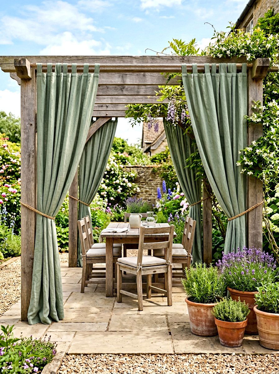 Sage green linen curtains - 30 cabana curtain ideas