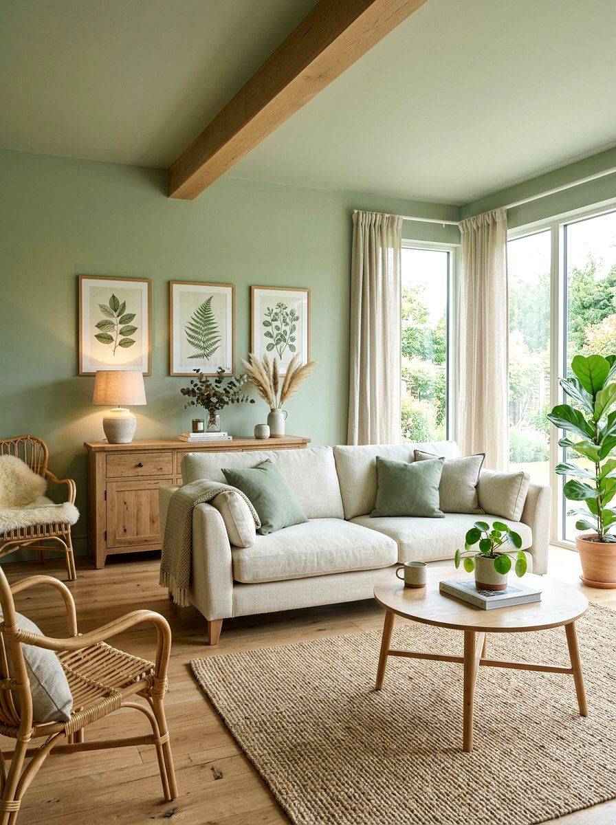 Sage green living room - 30 color drench living room ideas
