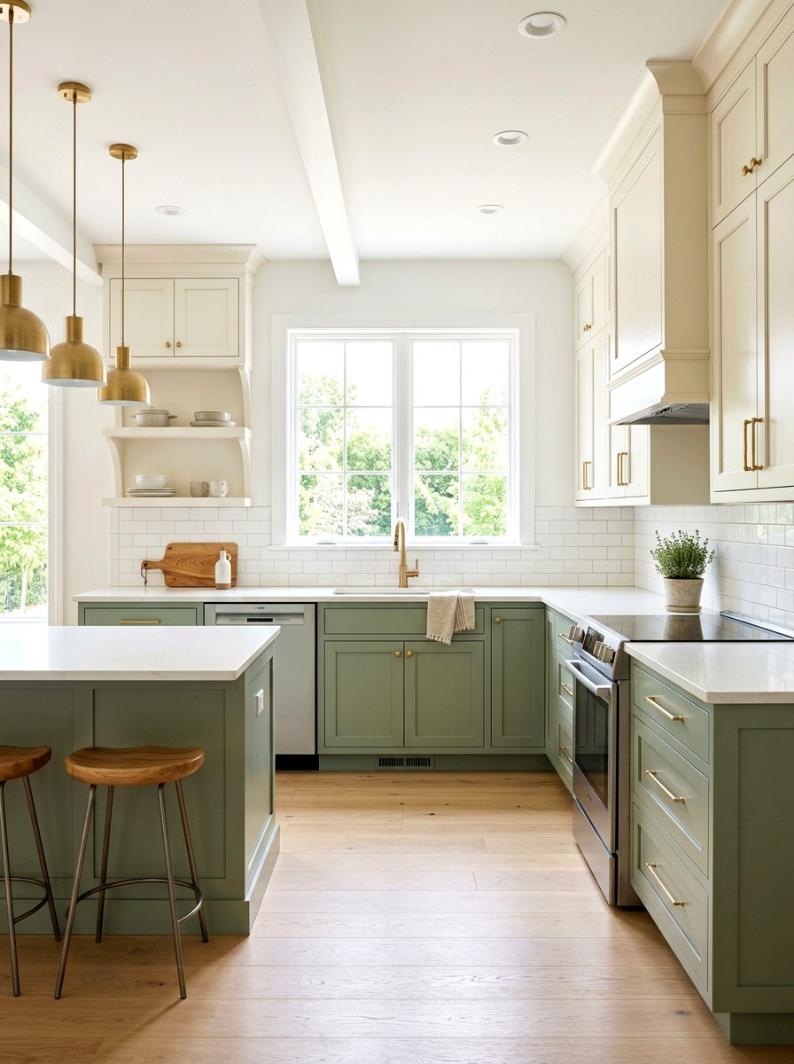 Sage green lower cabinets with cream uppers - 30 cream and sage kitchen ideas
