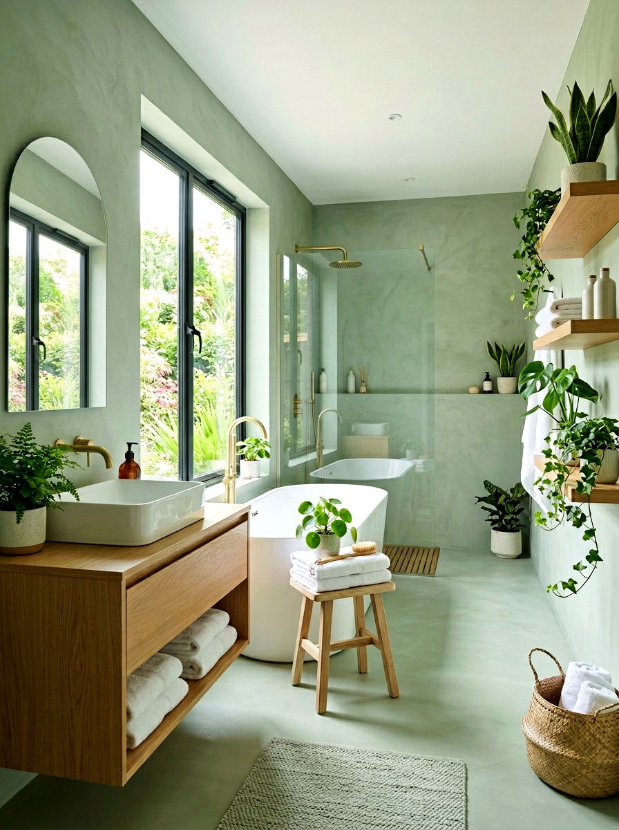 Sage green microcement bathroom - 30 microcement bathroom ideas