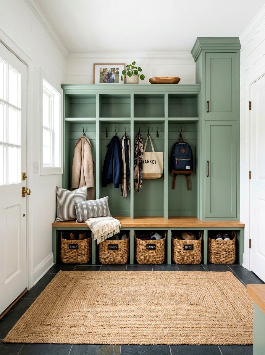Sage green mudroom - 30 spring refresh decor ideas