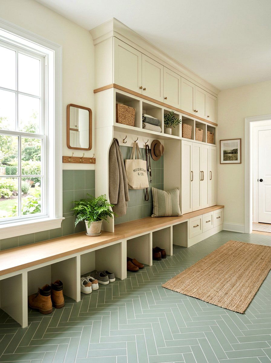 Sage green mudroom tile - 30 patterned mudroom tile ideas