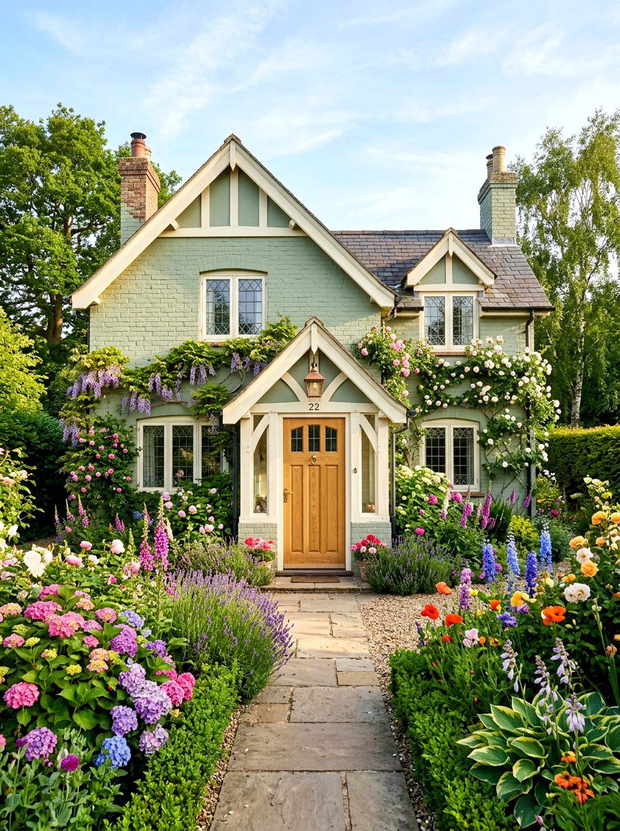 Sage green painted brick house - 30 painted brick house ideas