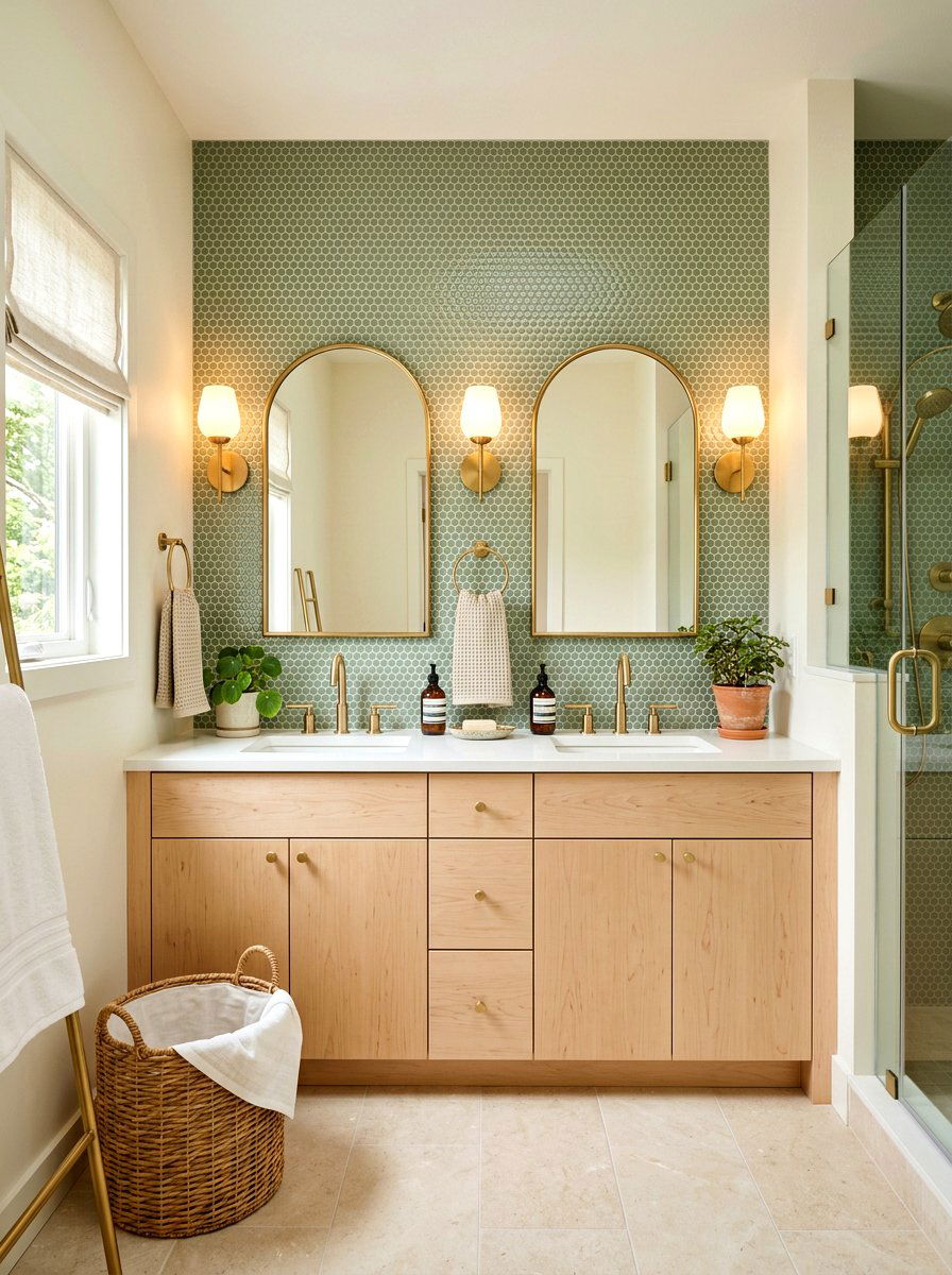 Sage green penny tile - 30 penny tile bathroom ideas
