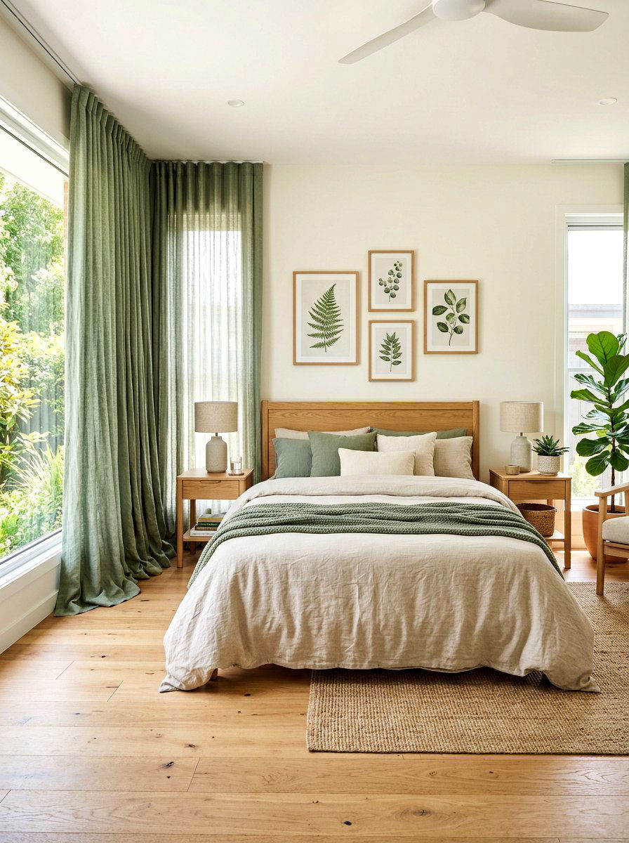 Sage green puddled curtains - 30 puddled curtains bedroom ideas