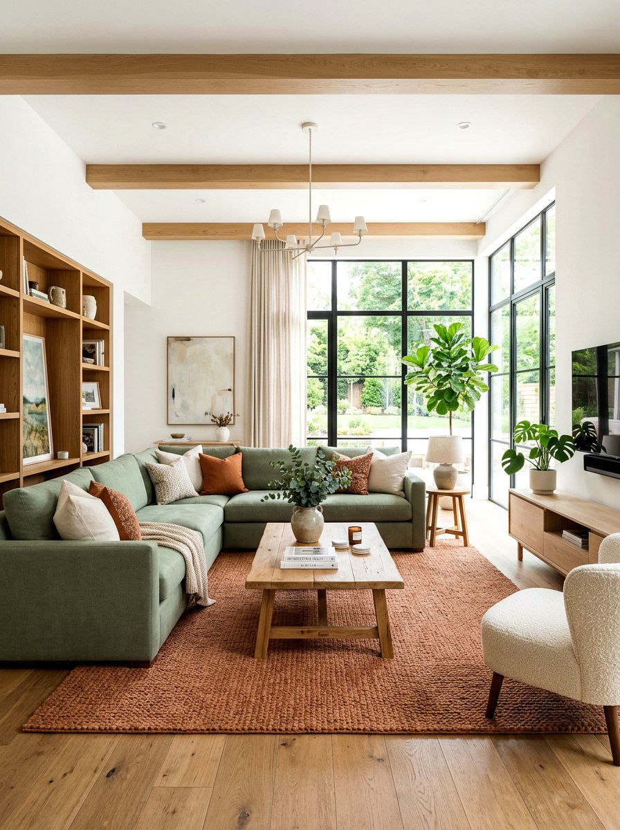 Sage green sectional sofa living room - 30 terracotta and sage living room ideas