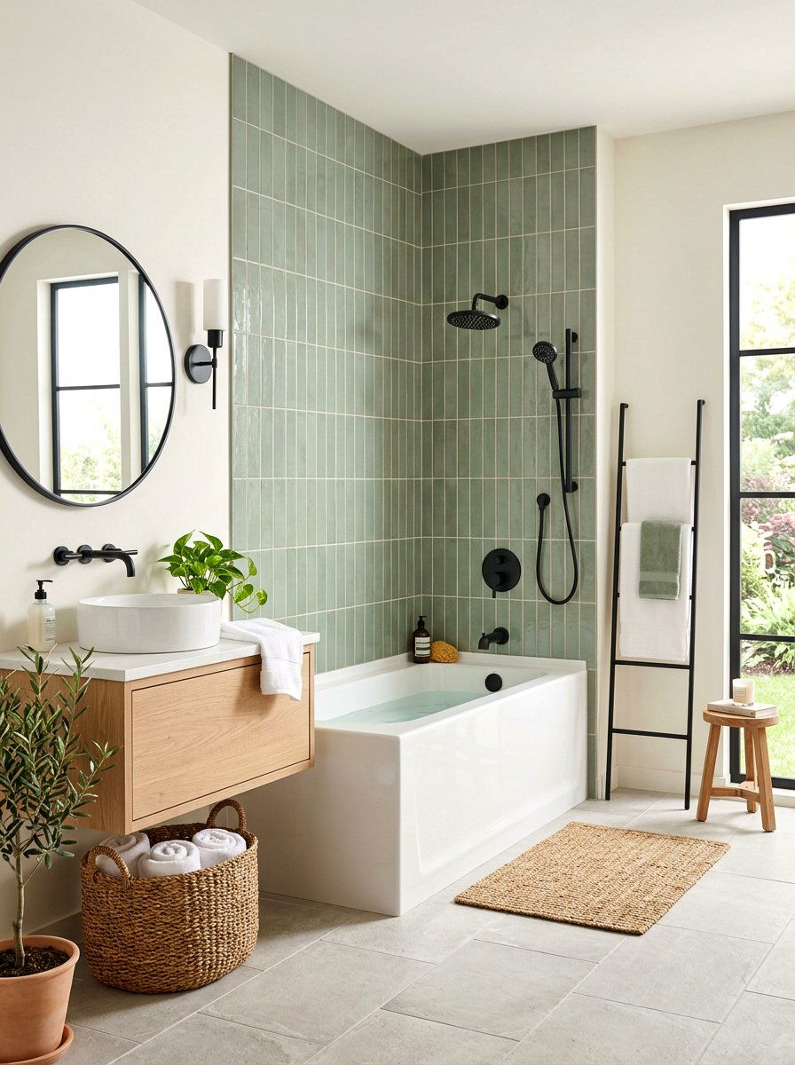 Sage green tub shower - 30 tub shower combo ideas