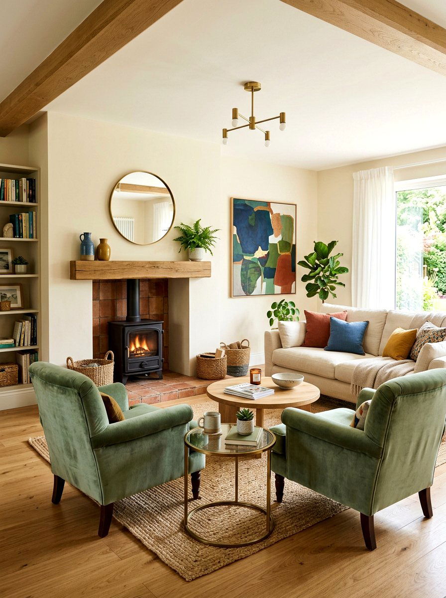 Sage green velvet chair living room - 30 terracotta and sage living room ideas