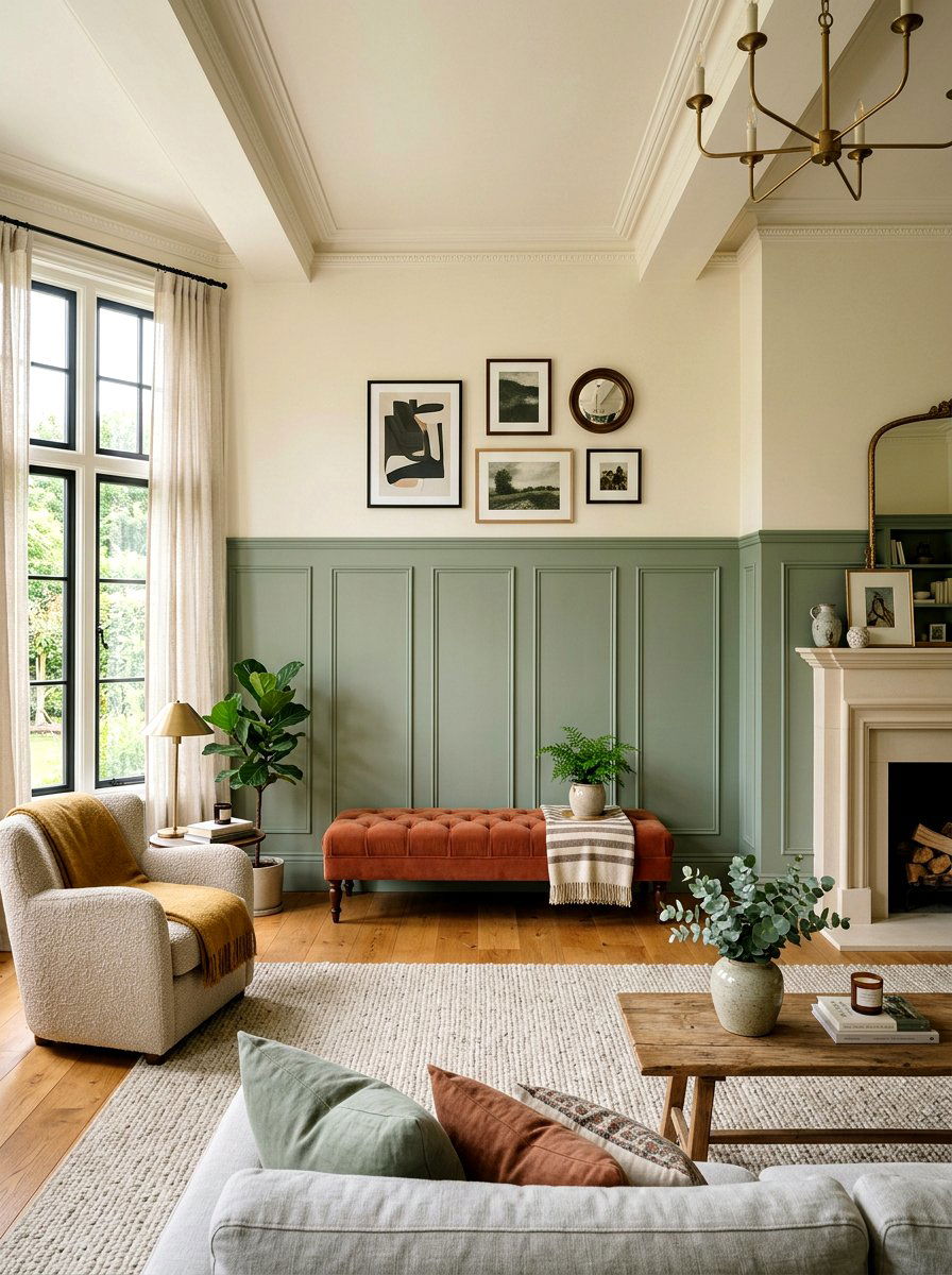 Sage green wainscoting living room - 30 terracotta and sage living room ideas