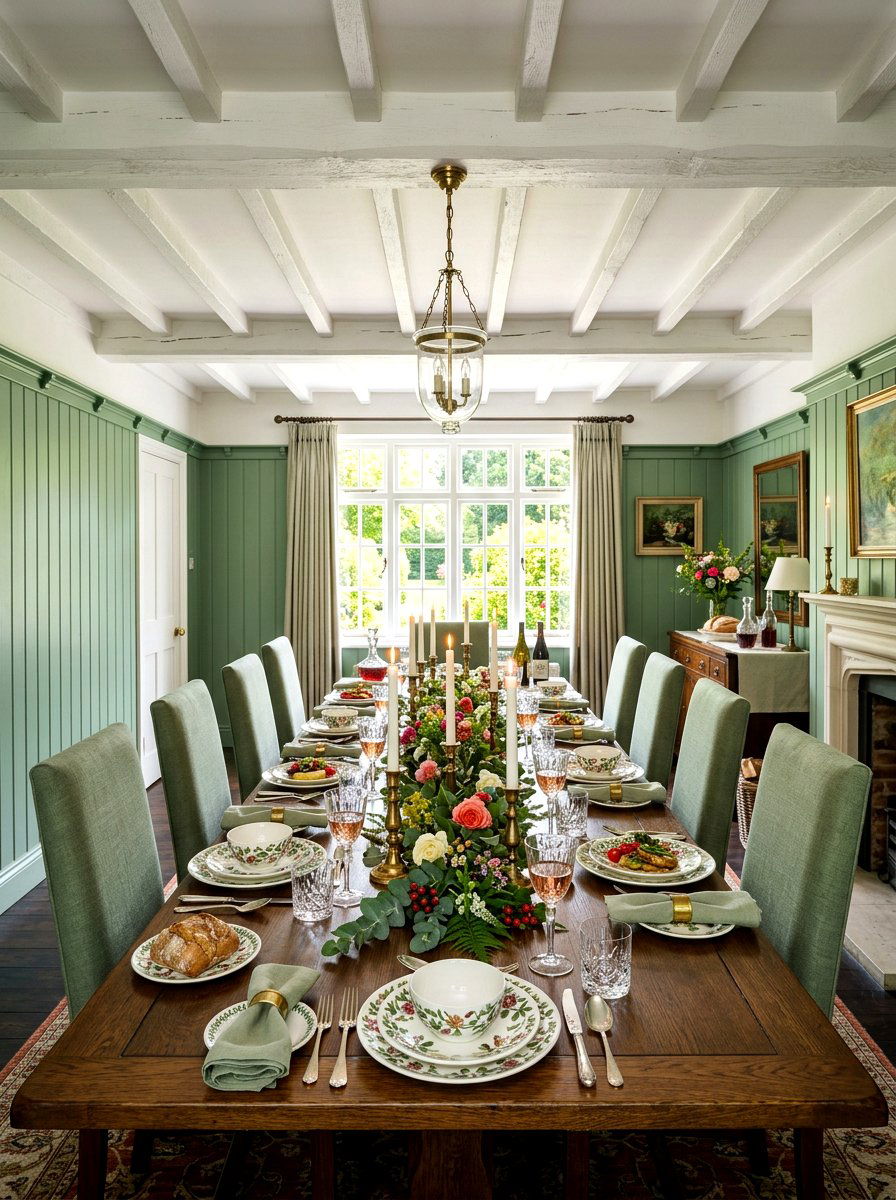 Sage green wall paneling dining room - 30 cabbagecore dining room ideas