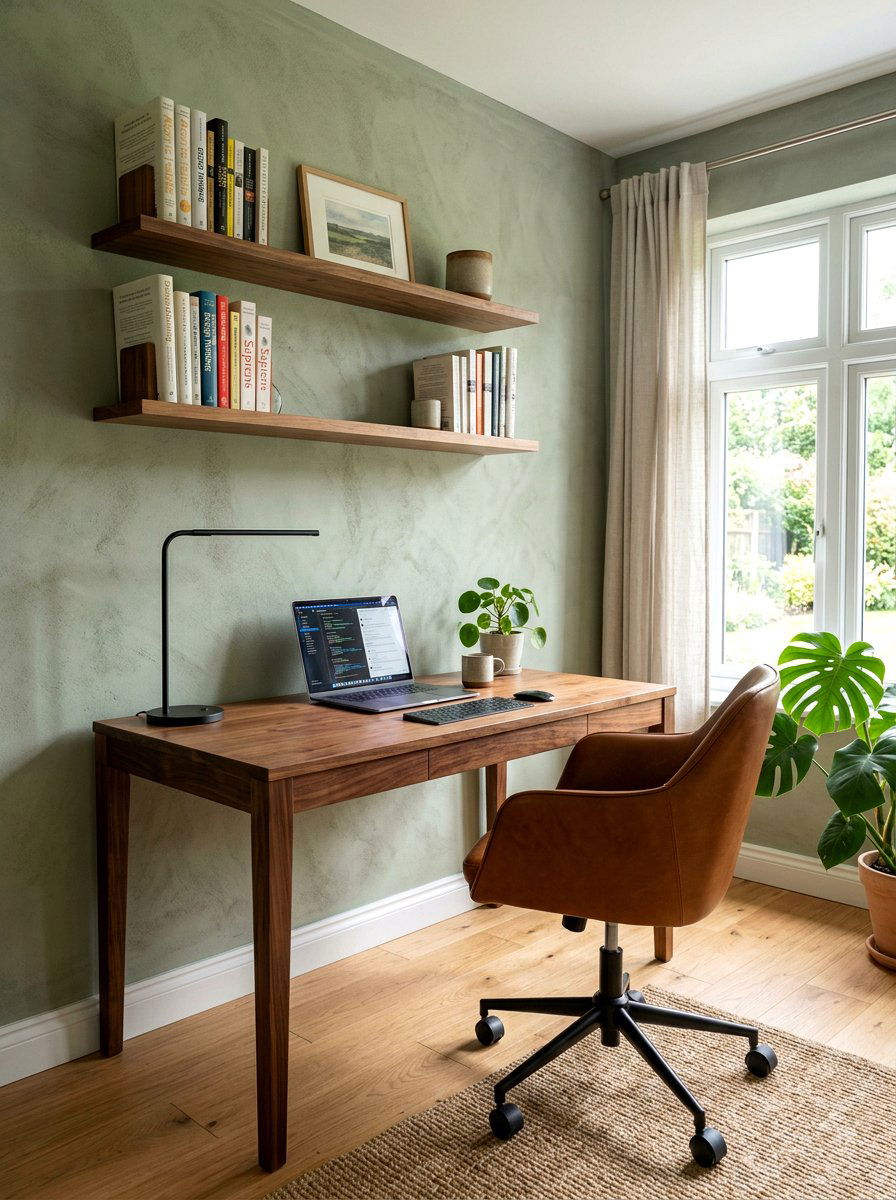 Sage limewash home office - 30 limewash wall ideas