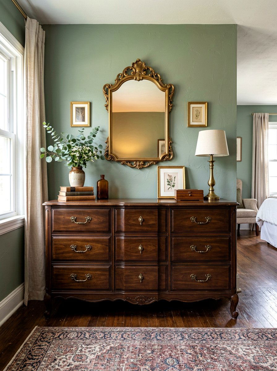 Sage walls chocolate brown dresser - 30 sage and cocoa bedroom ideas