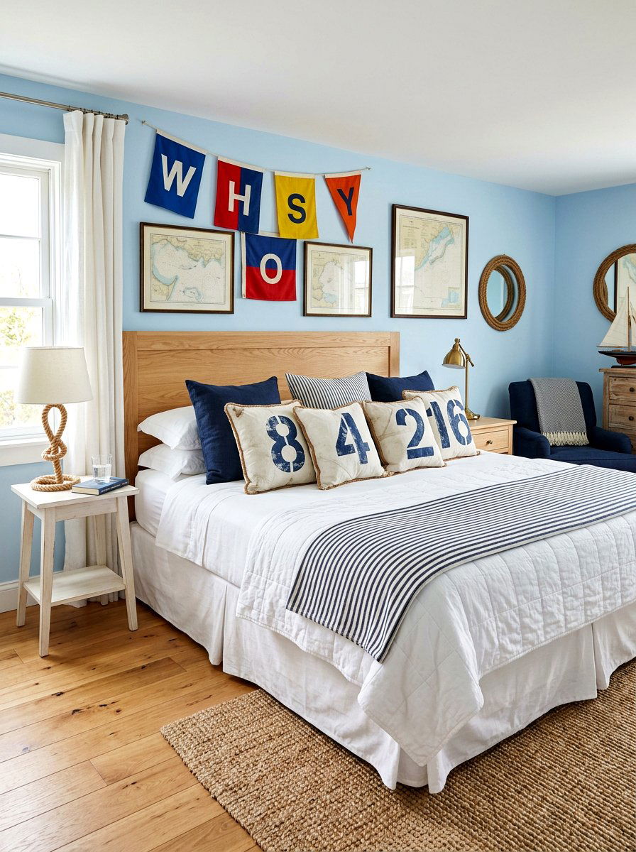 Sailcloth Throw Pillows - 30 nautical bedroom ideas