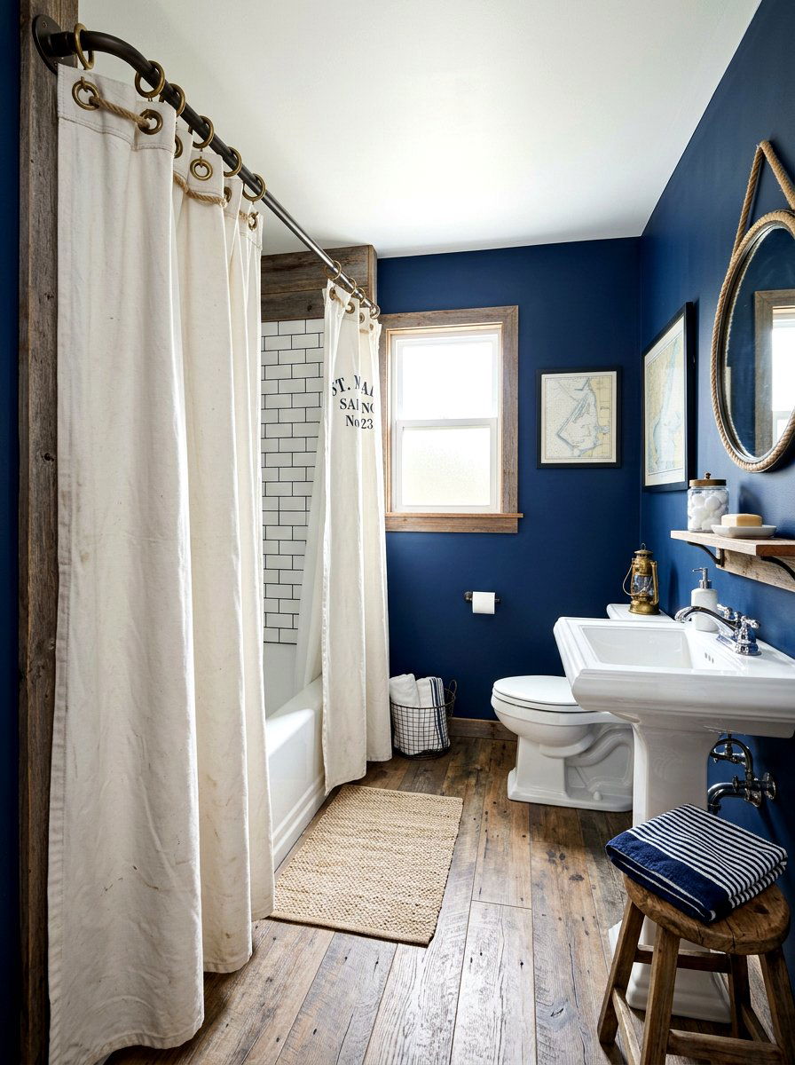 Sailcloth curtain bathroom - 30 nautical bathroom ideas