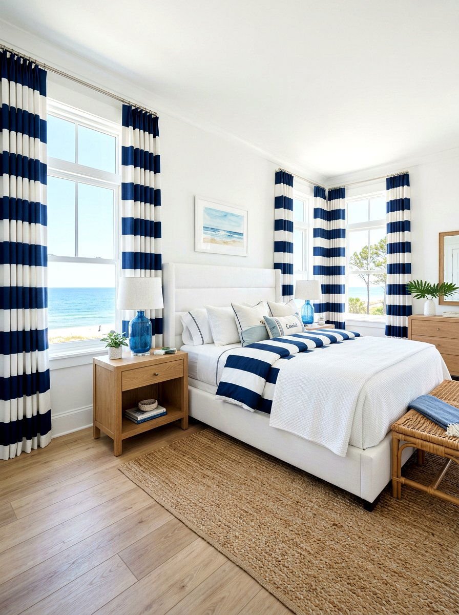Sailor Stripe Curtains - 30 nautical bedroom ideas