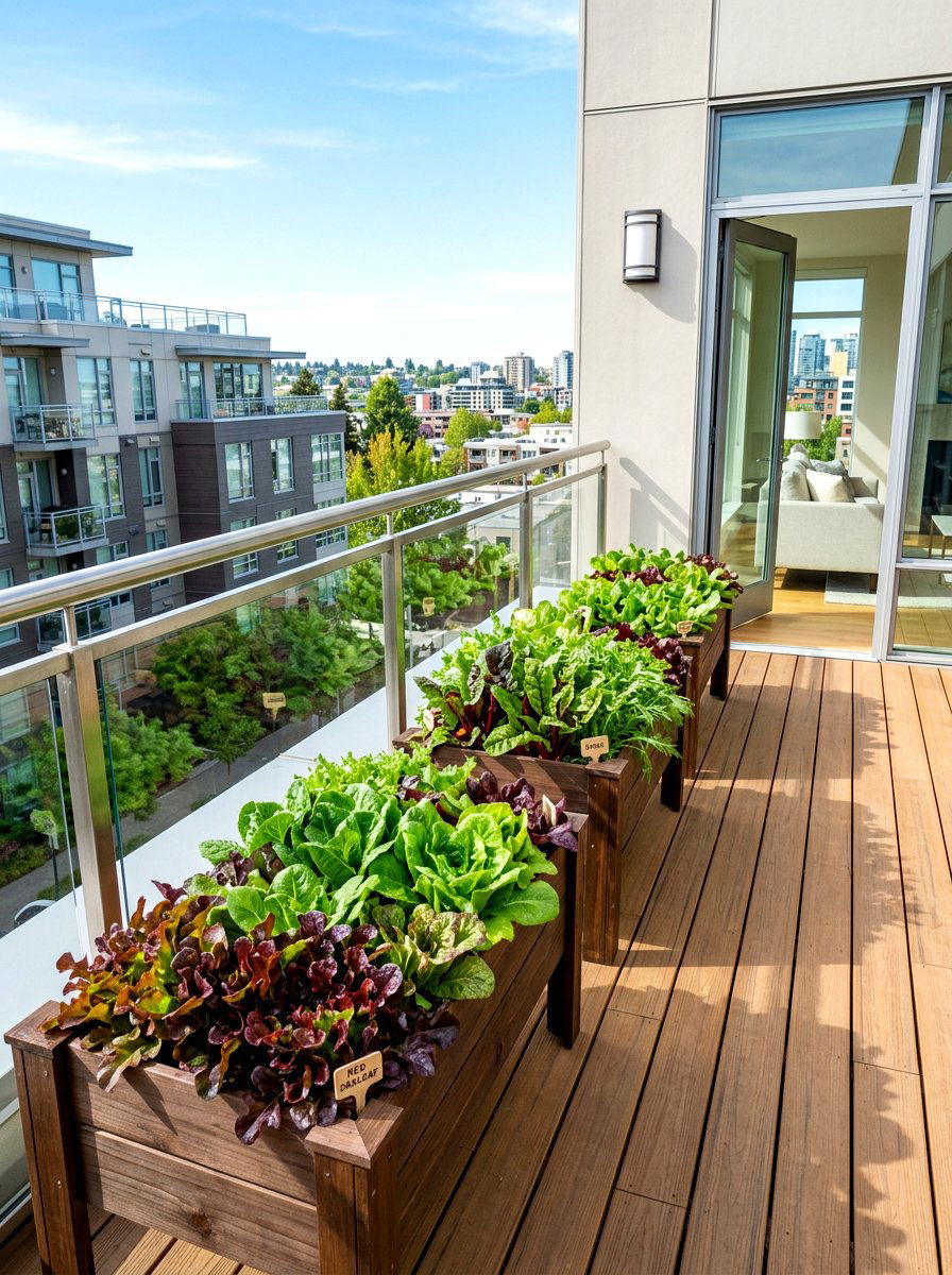 Salad Green Container Garden - 30 edible backyard landscaping ideas