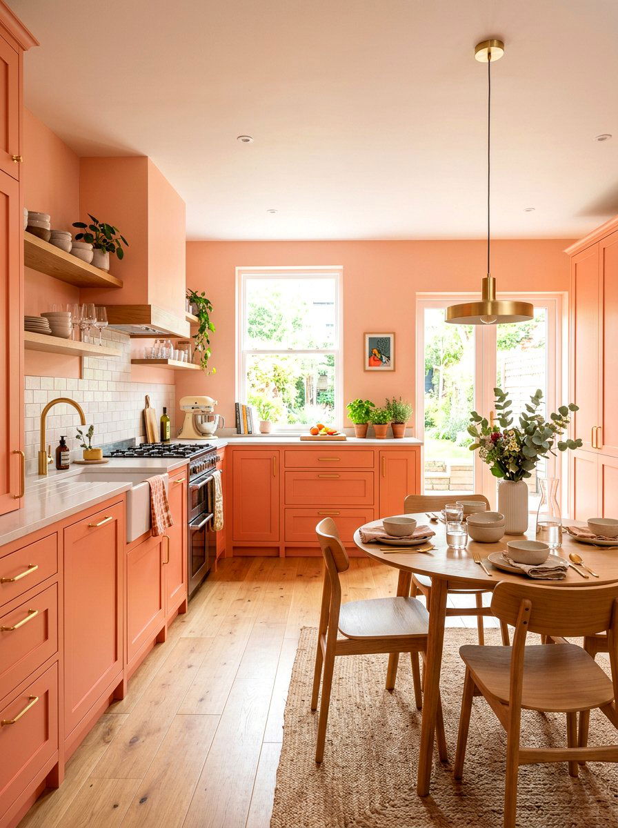 Salmon kitchen - 30 color drenched kitchen ideas