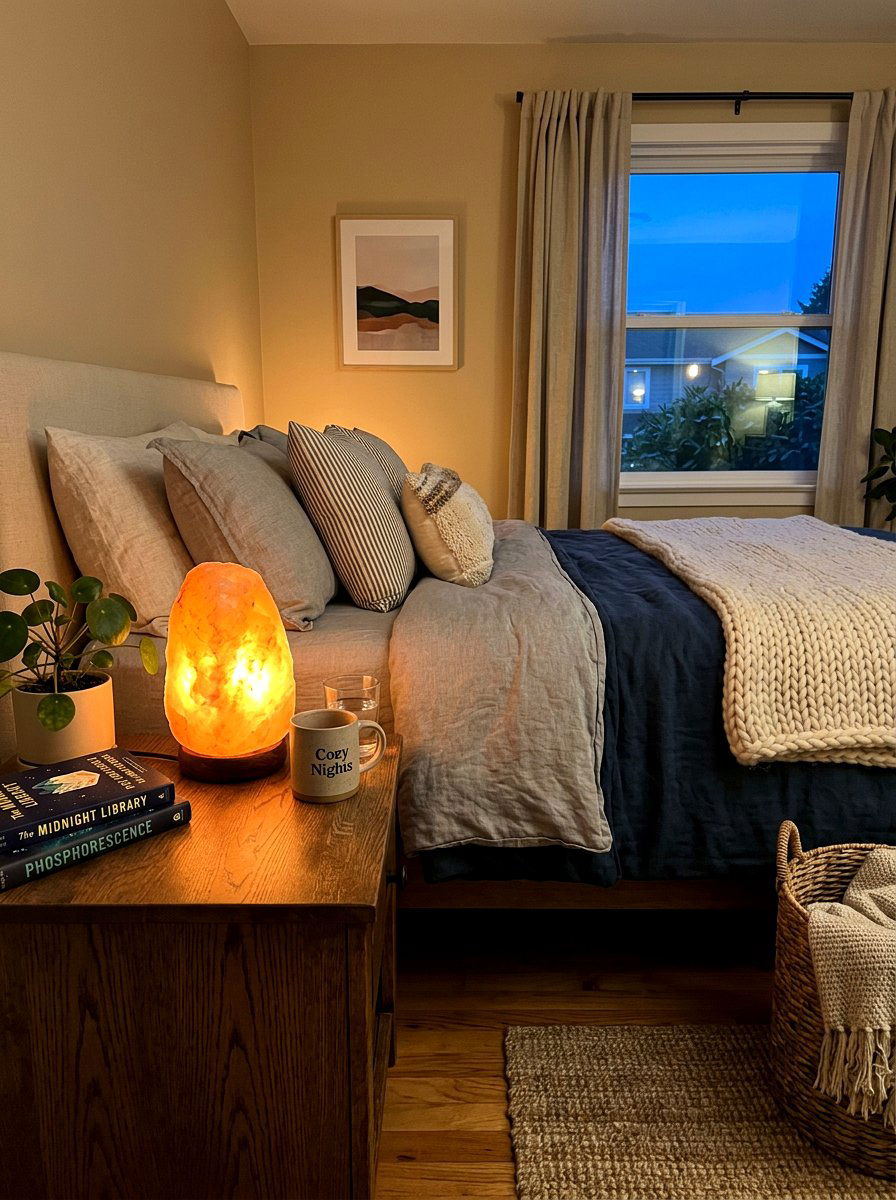 Salt Lamp Decor - 30 low stimulation bedroom ideas