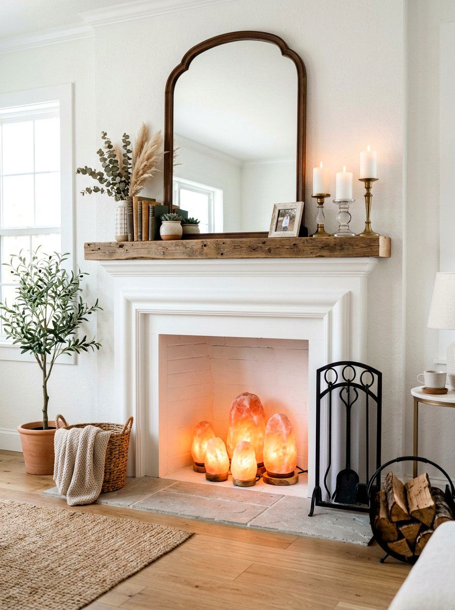 Salt Lamp Fireplace Hearth - 30 salt lamp corner ideas