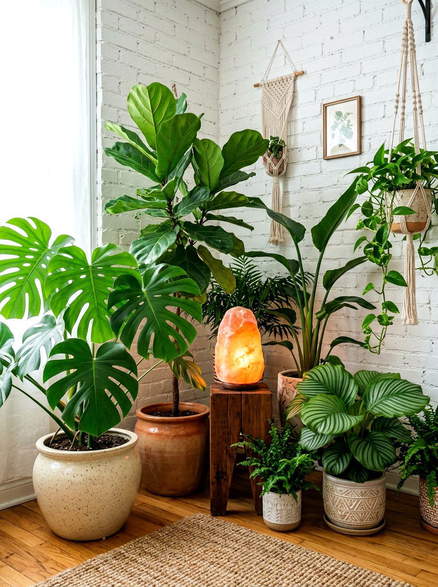 Salt Lamp Plant Corner - 30 salt lamp corner ideas