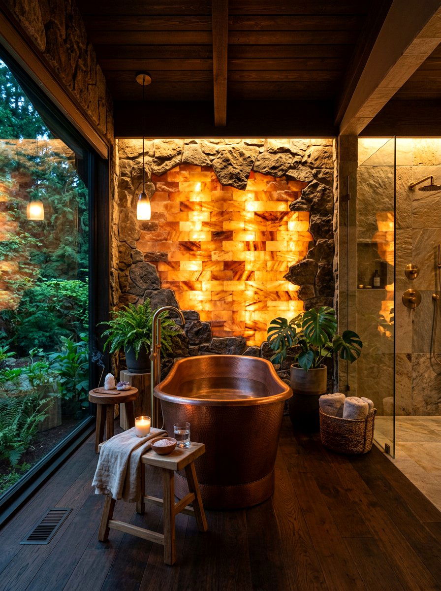 Salt Lamp Wall - 30 sound bath bathroom ideas