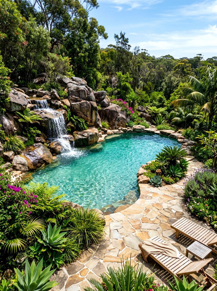 Saltwater Pool With Rockery - 30 Mediterranean pool patio ideas