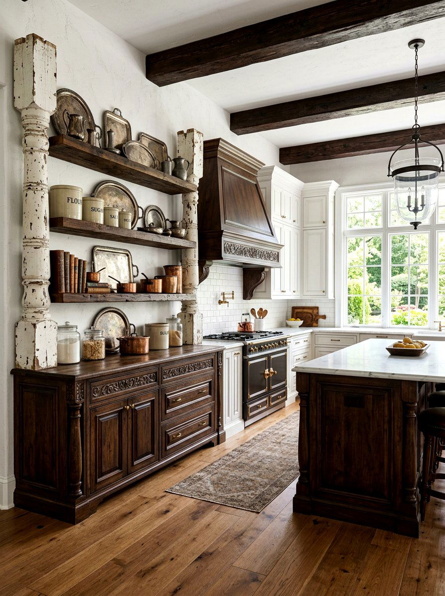 Salvaged Architectural Element Shelves - 30 vintage kitchen shelf ideas