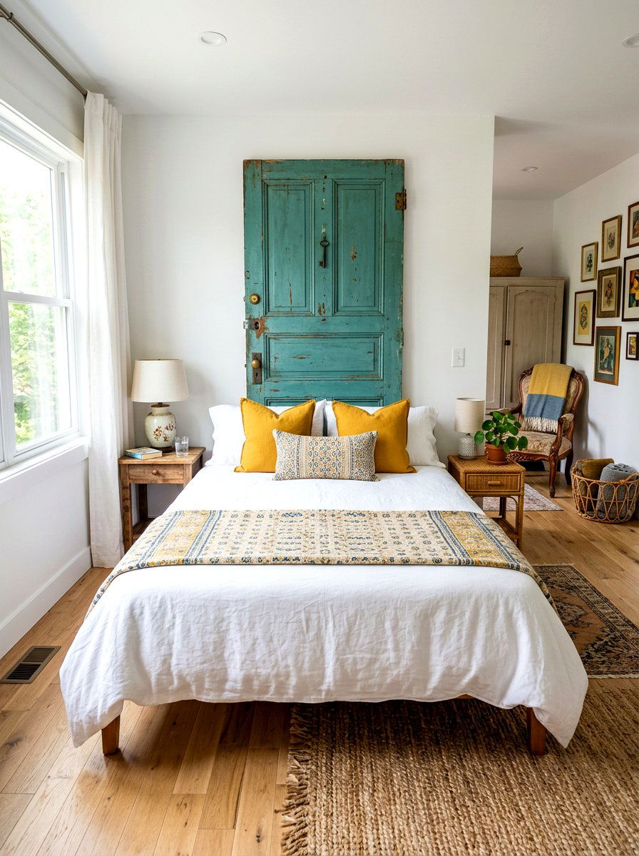 Salvaged Door Headboard - 30 reclaimed material decor ideas