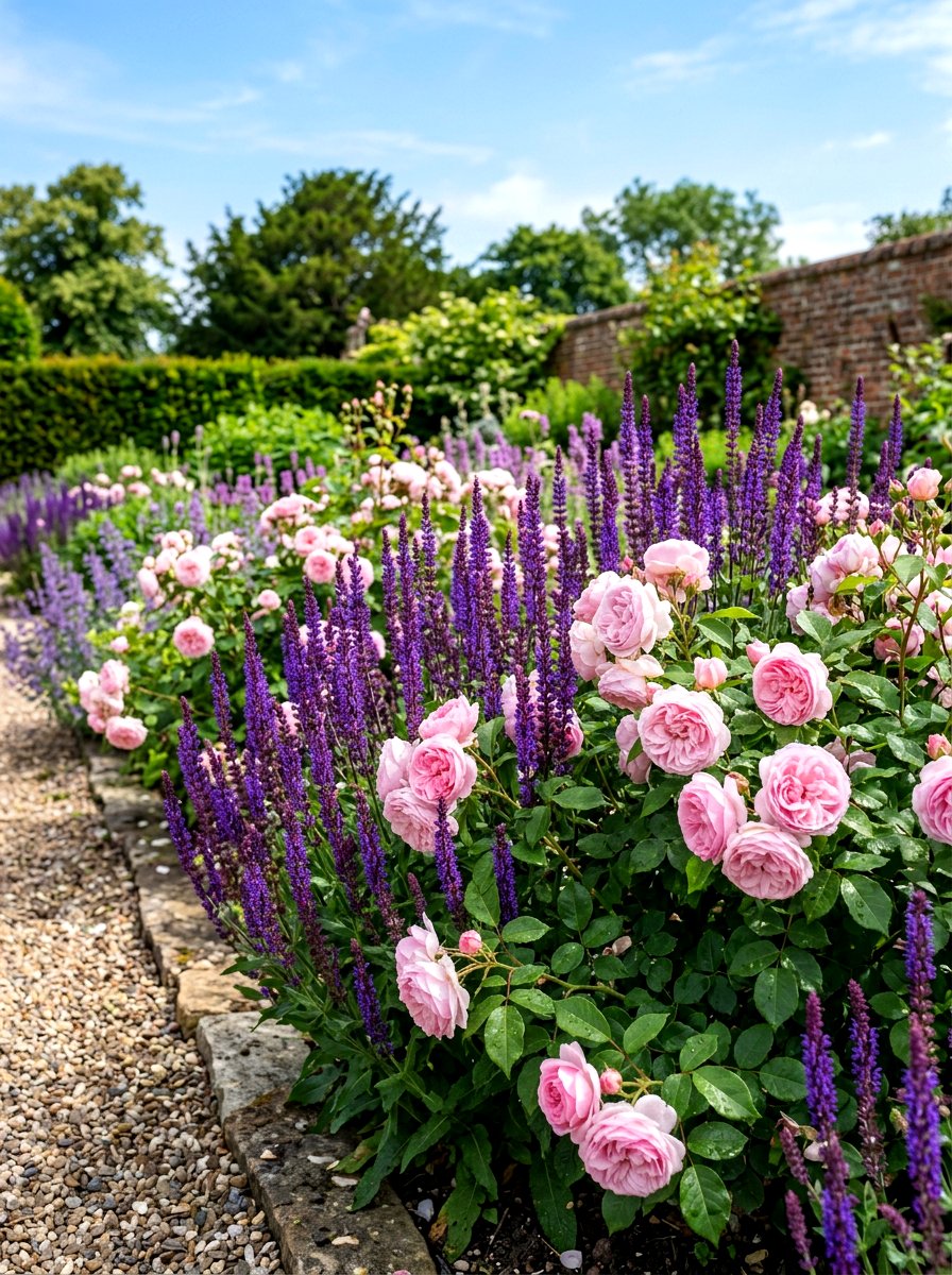 Salvia And Rose Planting - 30 cottage rose border ideas
