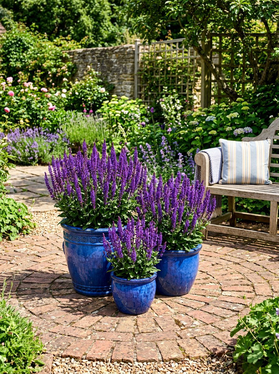 Salvia Patio Display - 30 pollinator patio ideas