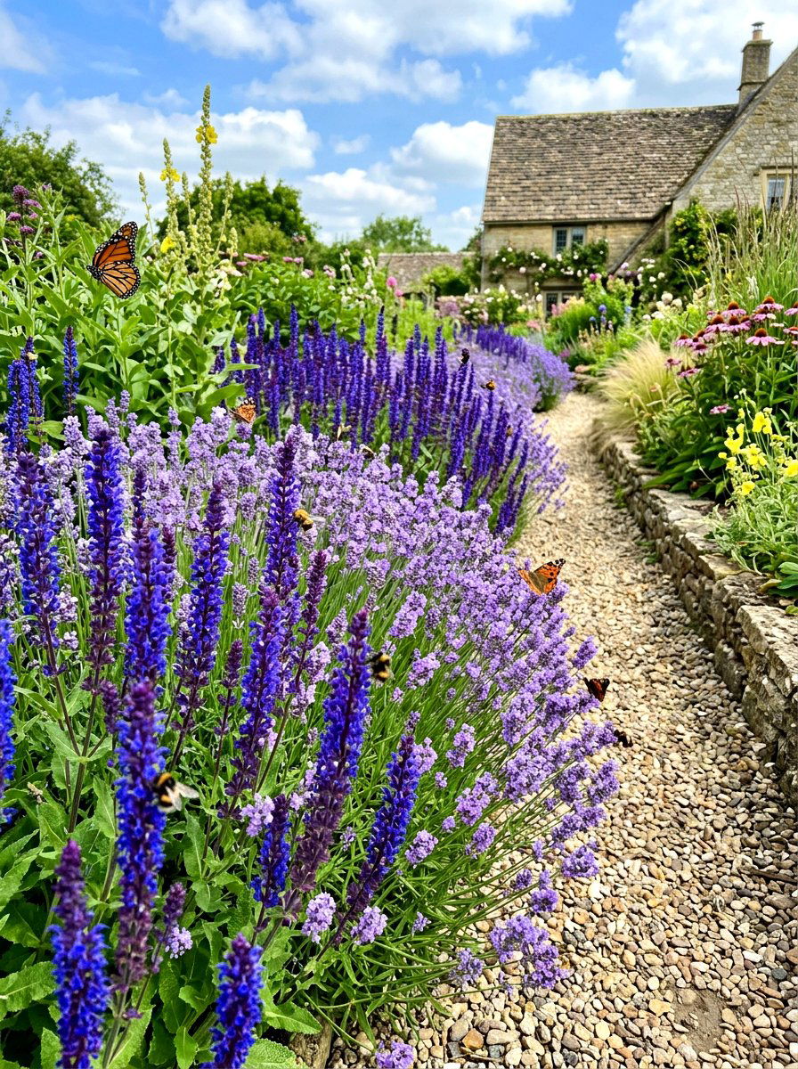 Salvia and Lavender Border - 30 lavender walkway ideas