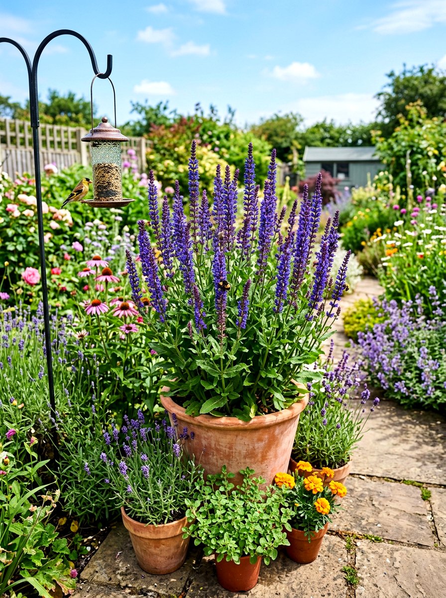 Salvia pollinator pot - 30 balcony cut flower garden ideas