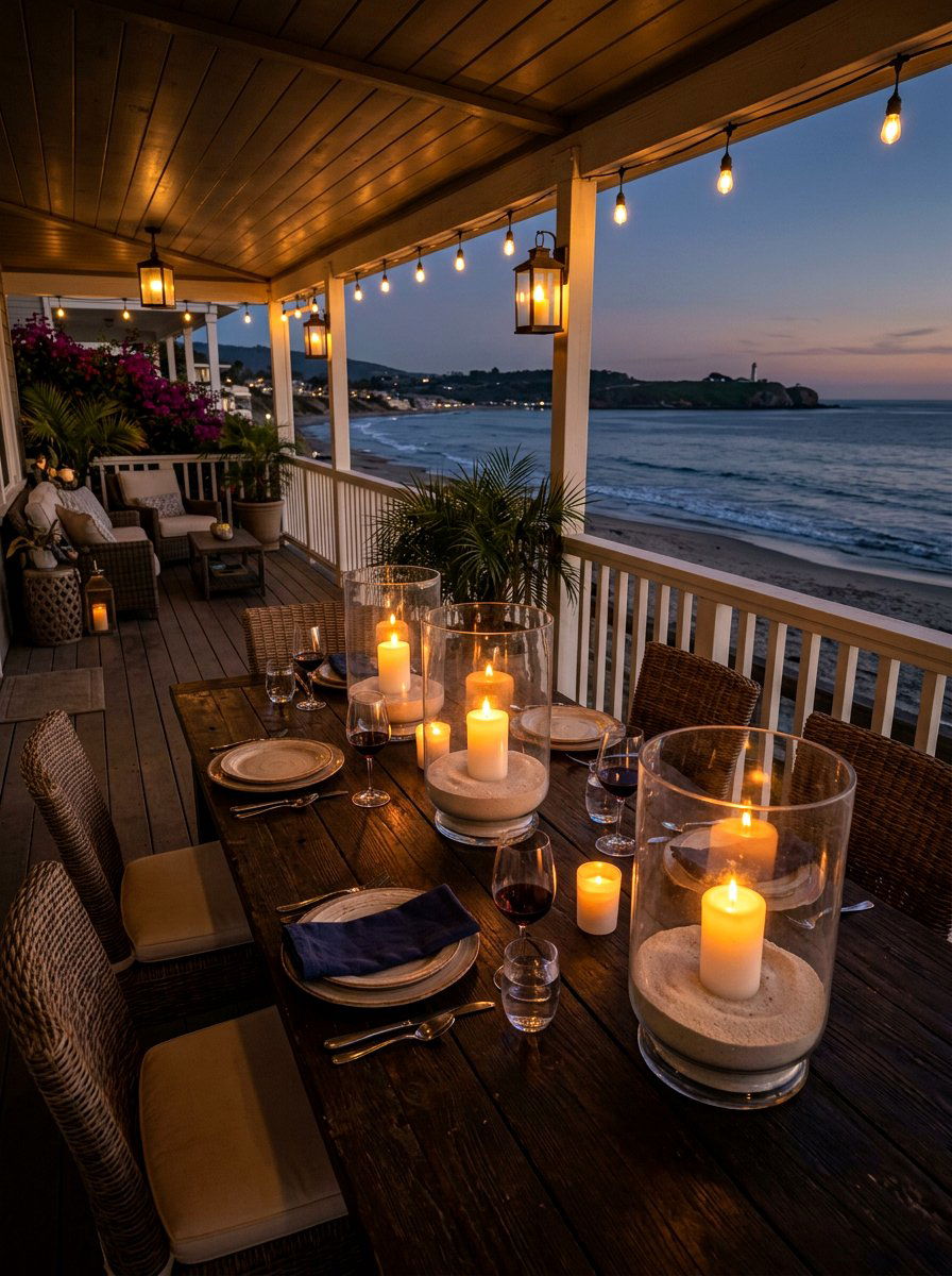 Sand Filled Hurricane - 30 coastal table decor ideas