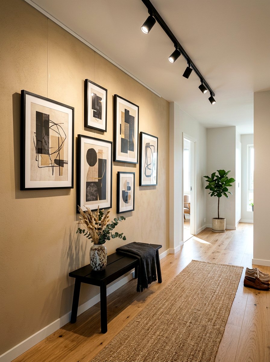 Sand accent wall with black art - 30 sand and black decor ideas