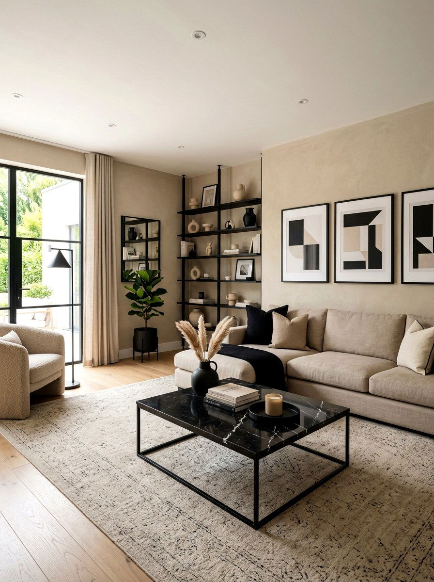 Sand and black living room - 30 sand color living room ideas