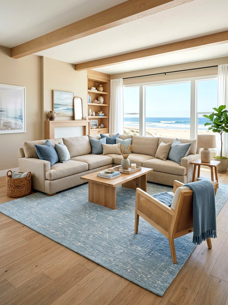 Sand and blue living room - 30 sand color living room ideas