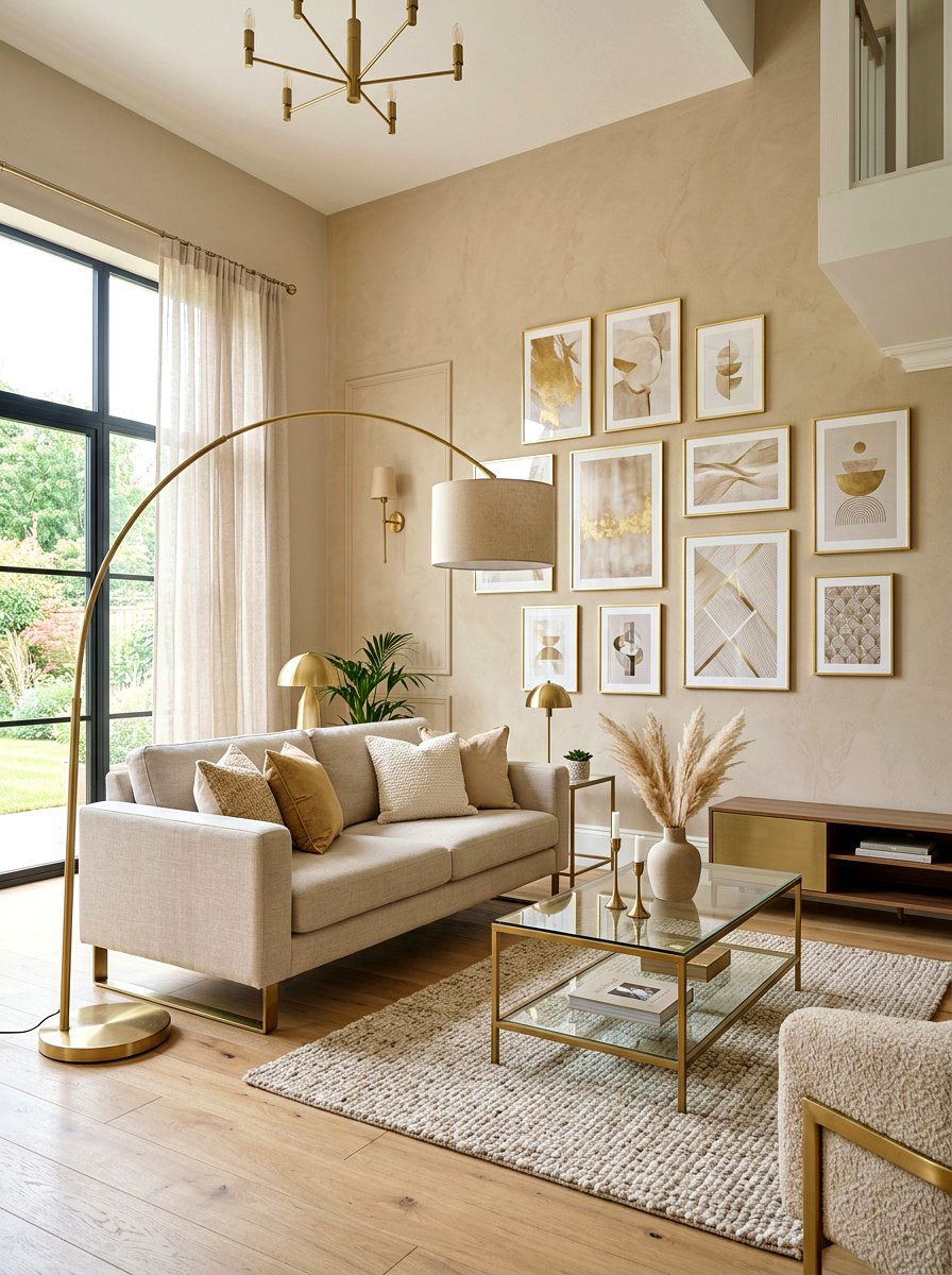 Sand and brass living room - 30 sand color living room ideas
