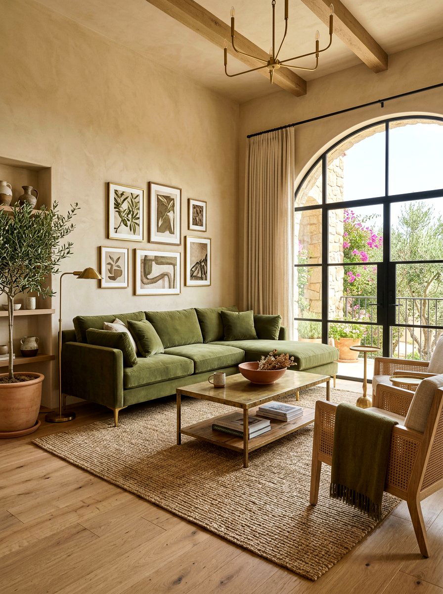 Sand and olive green living room - 30 sand color living room ideas