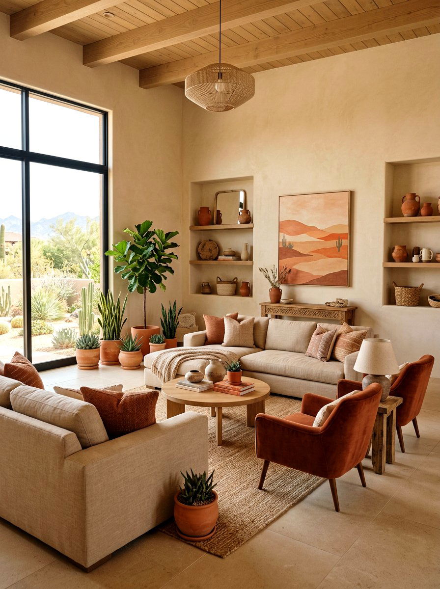 Sand and terracotta living room - 30 sand color living room ideas