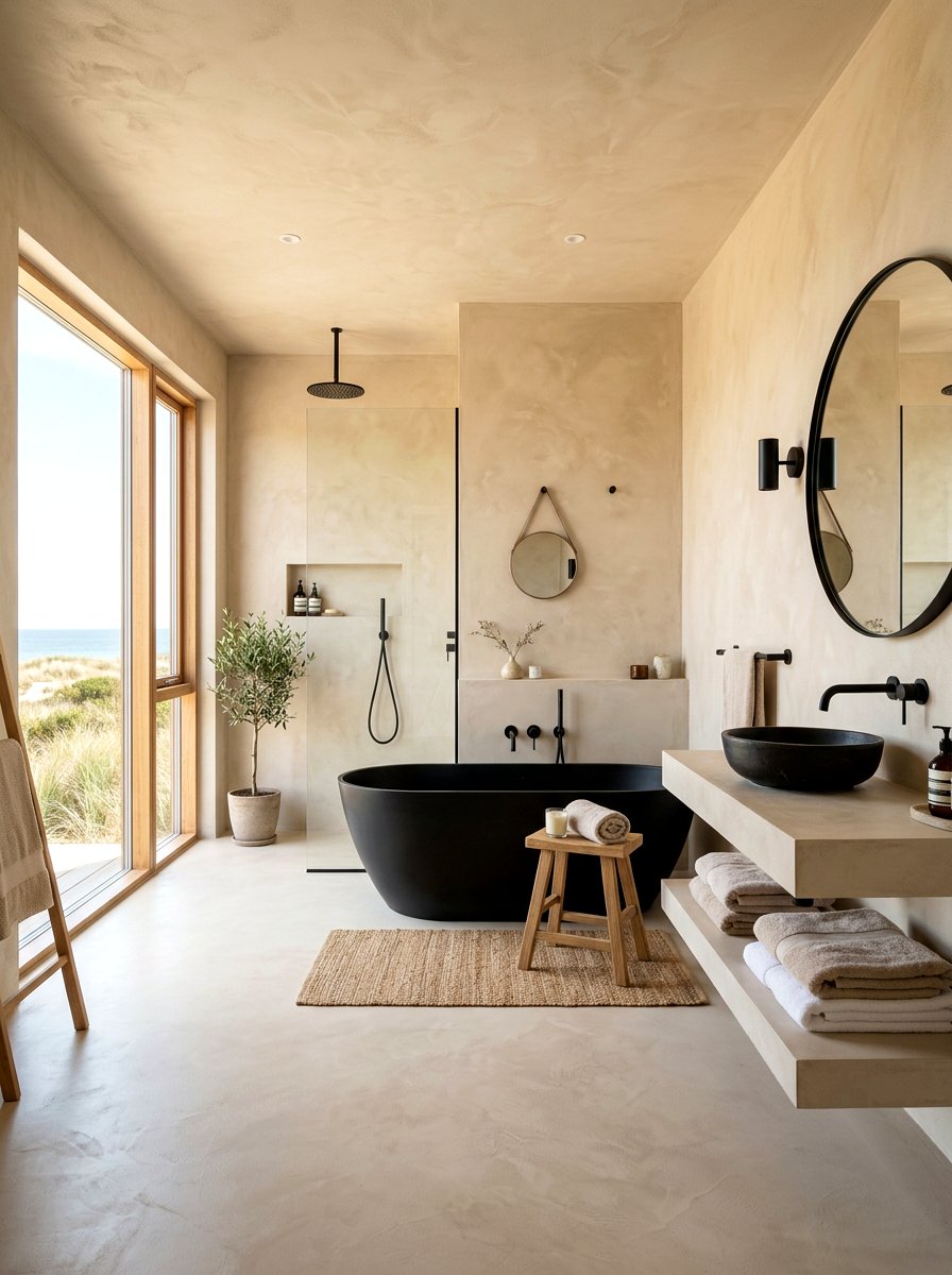 Sand color microcement bathroom - 30 microcement bathroom ideas
