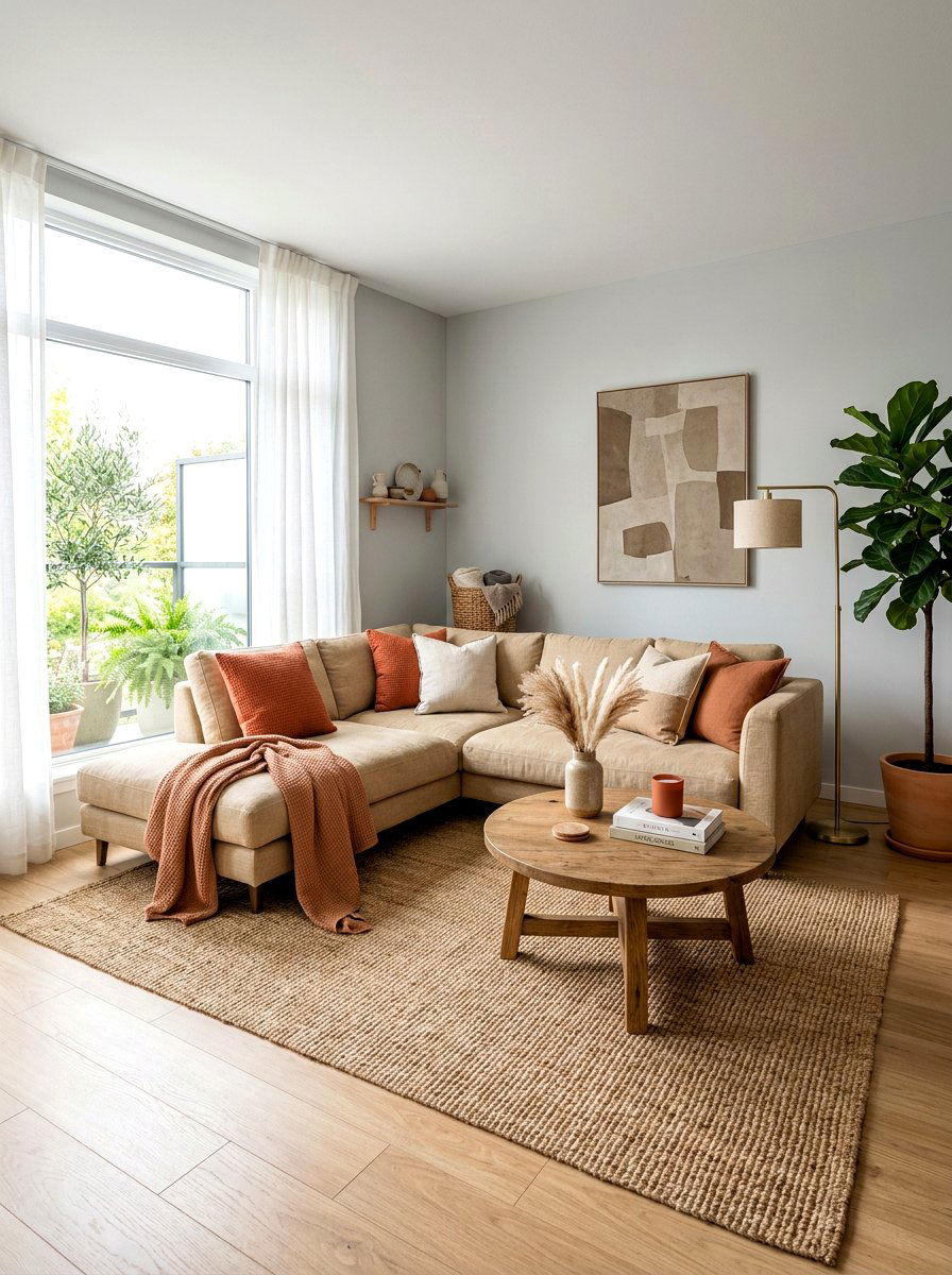 Sand colored sofa - 30 earthy home decor ideas
