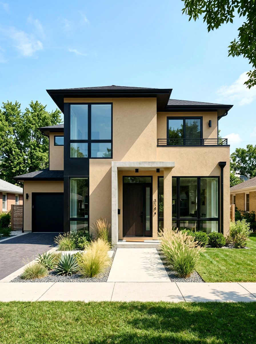 Sand exterior house with black trim - 30 sand and black decor ideas