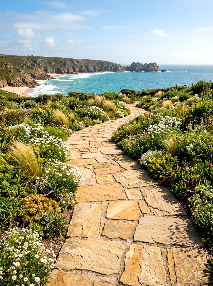 Sandstone Flagstone Winding Path - 30 curved walkway ideas