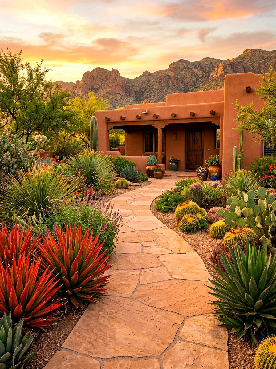 Sandstone Garden Path - 30 stepping pad lawn ideas